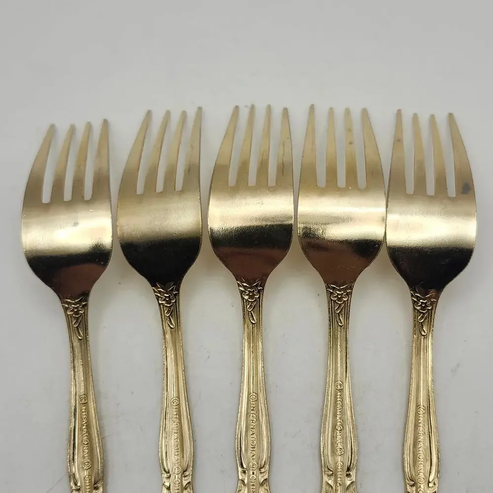 International Silver San Marcos Gold Electroplate Lot 5 Dinner Forks 7 5/8 In